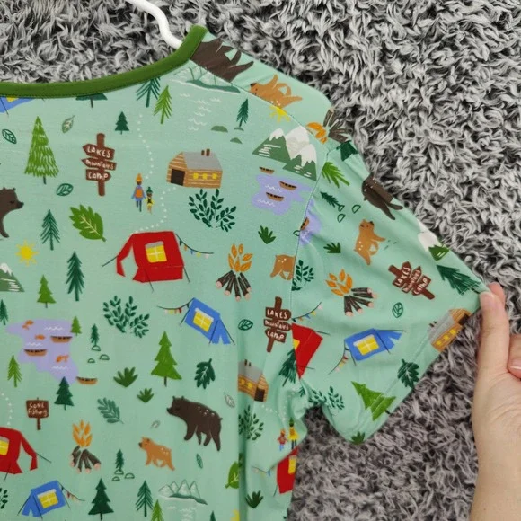 Little Sleepies Women Happy Camper Gorpcore Bamboo Henley Pajama Top Small Green - Picture 11 of 16